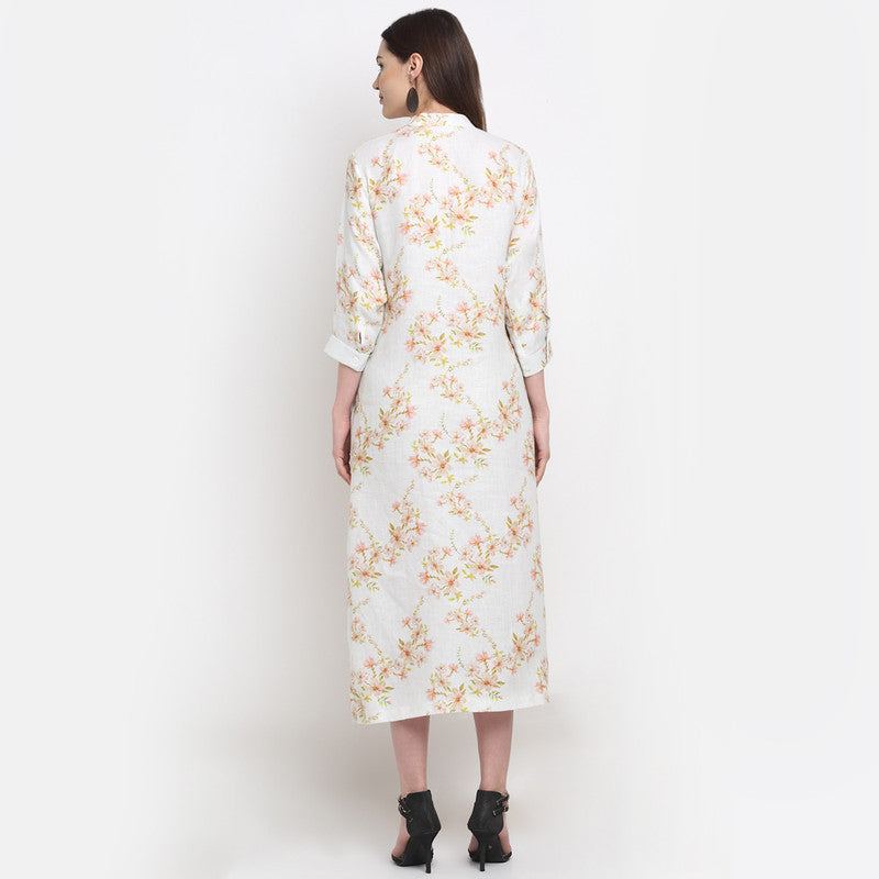 Hemp Printed Shirt Dress | Off White