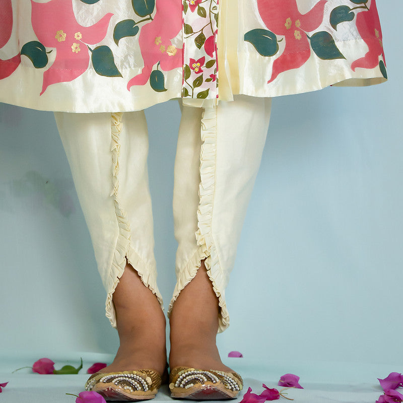 Silk Printed Kurta with Dhoti Pants | Off-White