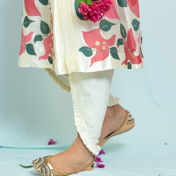 Silk Printed Kurta with Dhoti Pants | Off-White