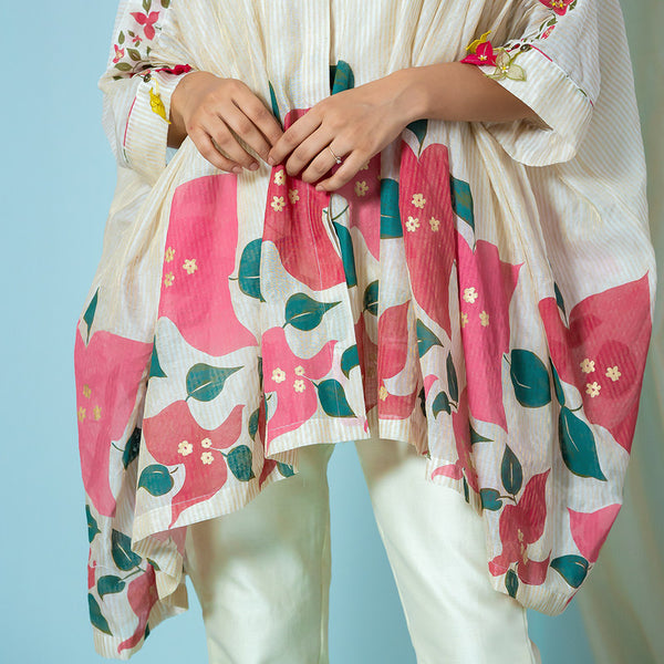 Chanderi Silk Kaftan Shirt | Printed | Off White