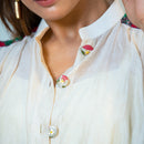 Chanderi Silk Kaftan Shirt | Embroidered | Off White