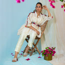 Chanderi Silk Kaftan Shirt | Embroidered | Off White