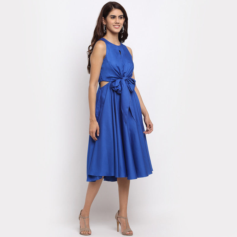 Tencel Tie-Up Skater Dress | Blue