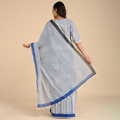 Mul Cotton Saree | Handblock Printed | Blue