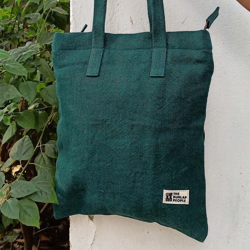 Handcrafted Jute Canvas Book Bag | Green
