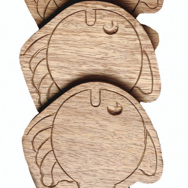 Wooden Coasters | Mango Wood | Fish Shaped | Brown | Set of 4