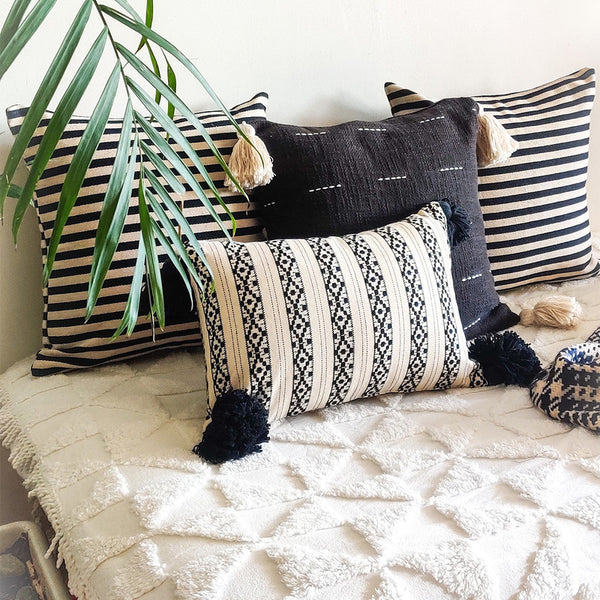 Pure Cotton Striped Cushion Cover | Black & Off-White