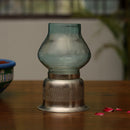 Silver Plated Candle Base With Glass Chimney | Blue