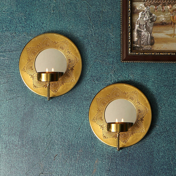 Brass Plated Wall T Light Holder | Set of 2