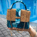 Handcrafted Cork Fabric Blue Mini Baguette Bag