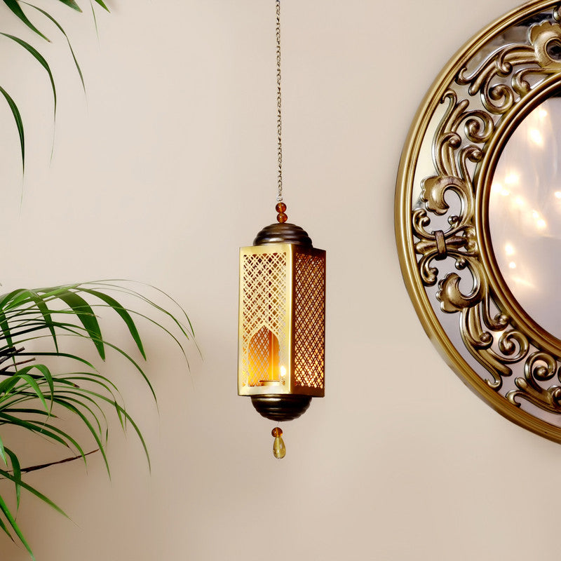 Metal Hanging Tlight Holder | Antique Gold