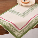 Cotton Table Mats with Napkins | Green & White | Set of 12