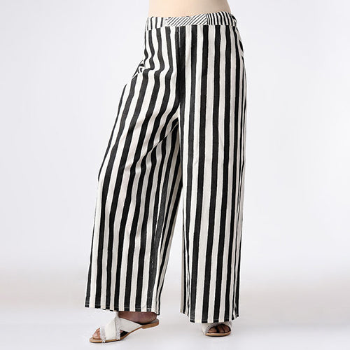 Cotton Striped Palazzo Pants | Black & White