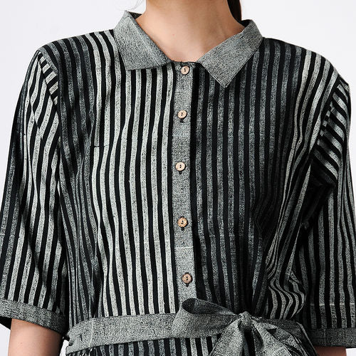 Cotton Collar Dress | Handblock Printed | Black & White