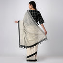 Mulmul Cotton Saree | Handblock Printed | White