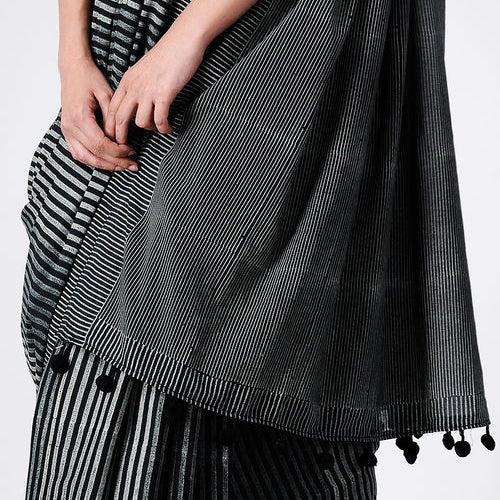 Mul Cotton Saree | Handblock Printed | Black