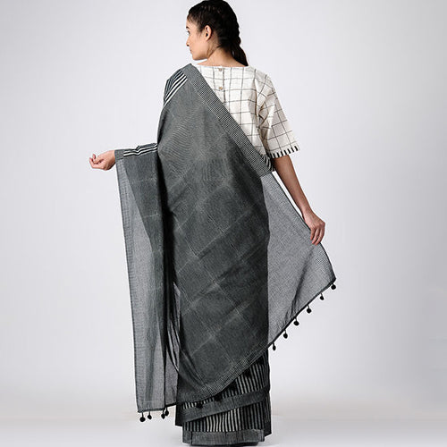 Mul Cotton Saree | Handblock Printed | Black