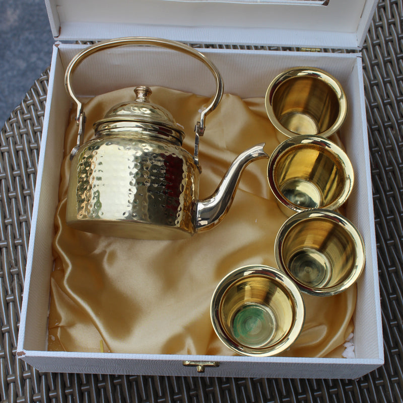 Brass Utensils | Tea Pot With Small Glasses |  Set of 5