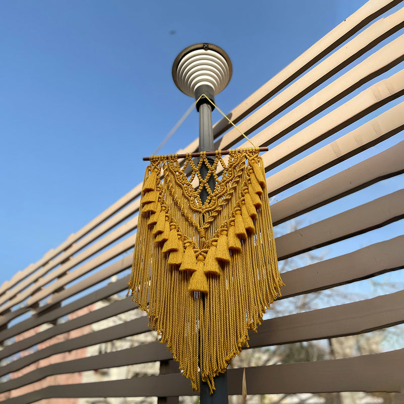 Macrame Wall Hanging With Tassels | Cotton | Yellow | 26x16 inches