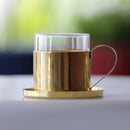 Brass Tea Cup and Saucer Set | Borosil Fitted Cups | Gold