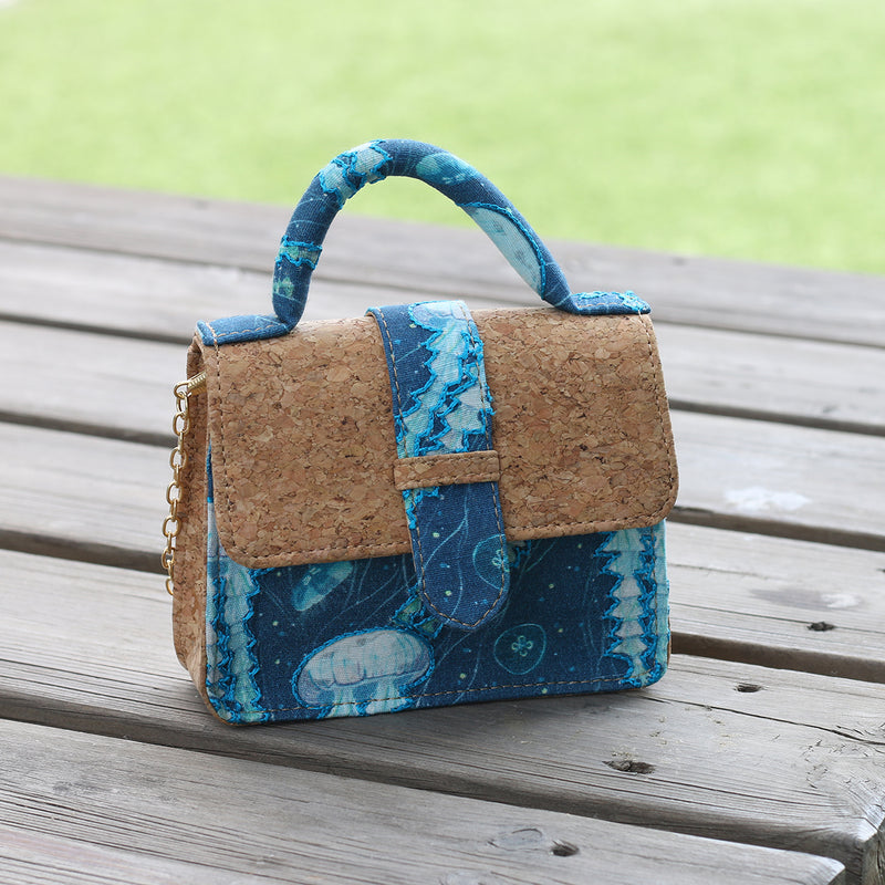 Handcrafted Cork Fabric Blue Mini Baguette Bag