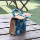 Handcrafted Cork Fabric Blue Mini Baguette Bag