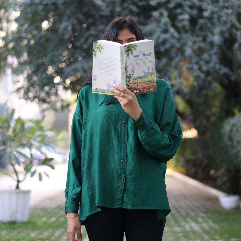 Handwoven Mulberry Silk Oversized Shirt | Green