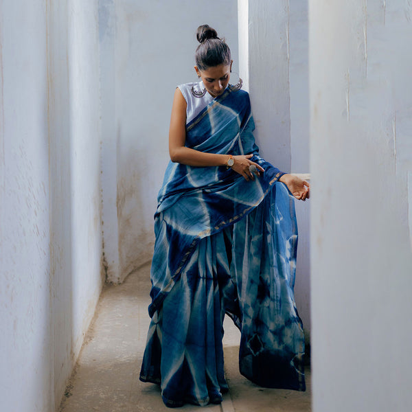 Chanderi Saree | Handblock Print | Blue