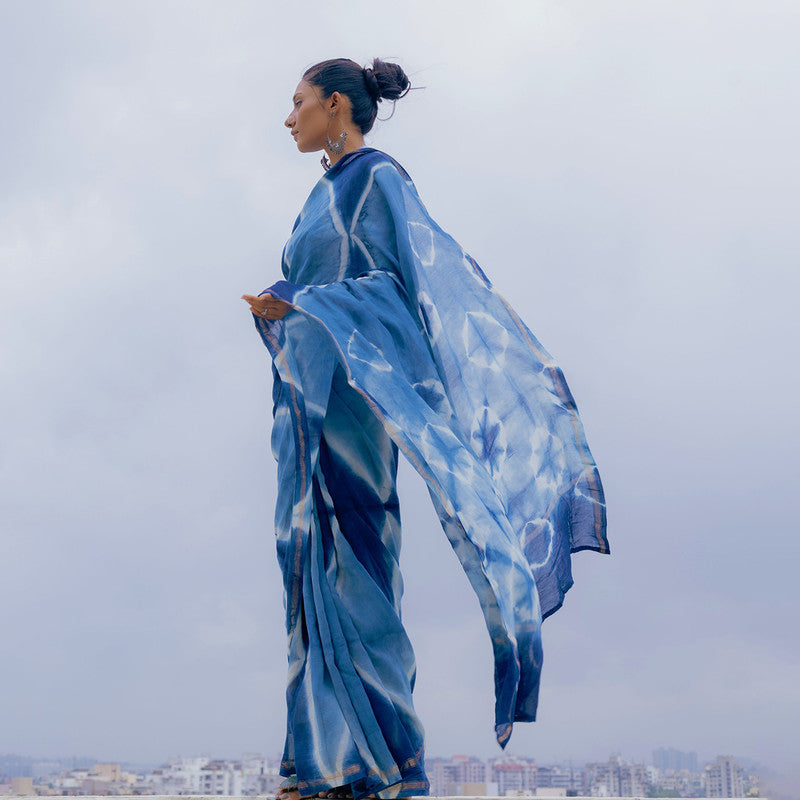 Chanderi Saree | Handblock Print | Blue