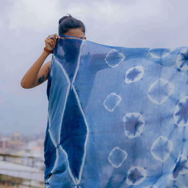 Chanderi Saree | Handblock Print | Blue