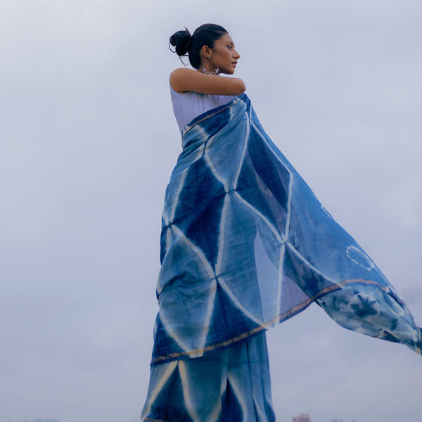 Chanderi Saree | Handblock Print | Blue