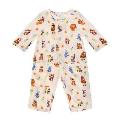 100% Cotton Kids Shirt & Pyjama Set | Peach animal