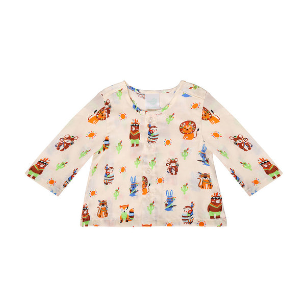 100% Cotton Kids Shirt & Pyjama Set | Peach animal