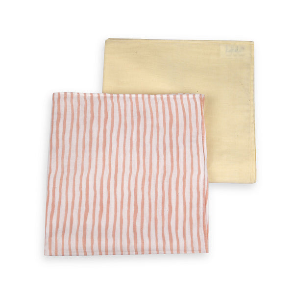 Baby Swaddle | Organic Cotton Muslin & Natural Dyes | Peach & Pink | Set of 2 | 101 x 101 cm