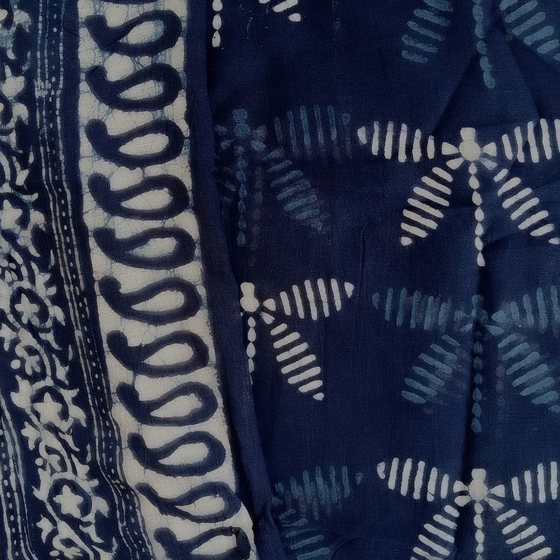 Mulmul Cotton Saree | Hand Block Print | Indigo