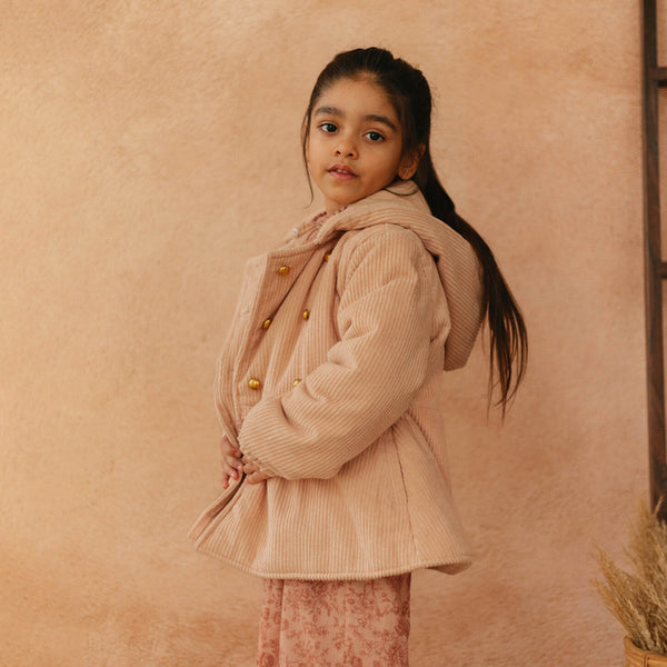 Cotton Coat for Girls | Detachable Hoodie | Pink