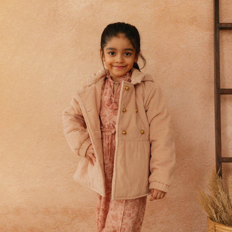 Cotton Coat for Girls | Detachable Hoodie | Pink