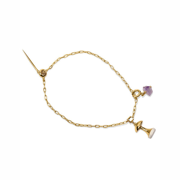 Brass Bracelet With Charms | Mush-Roomy| 18K Gold Plated