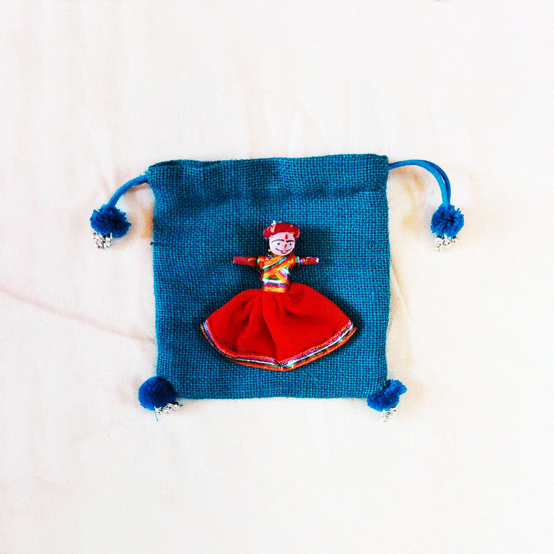 Cotton & Jute Mini Potli Bag | Blue