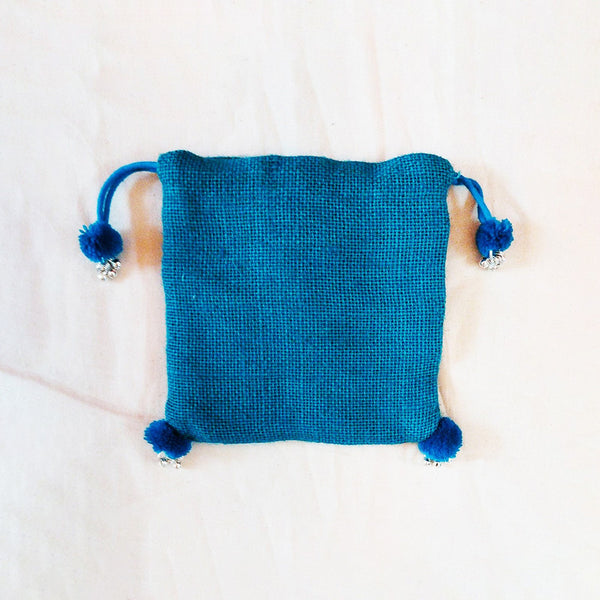 Cotton & Jute Mini Potli Bag | Blue