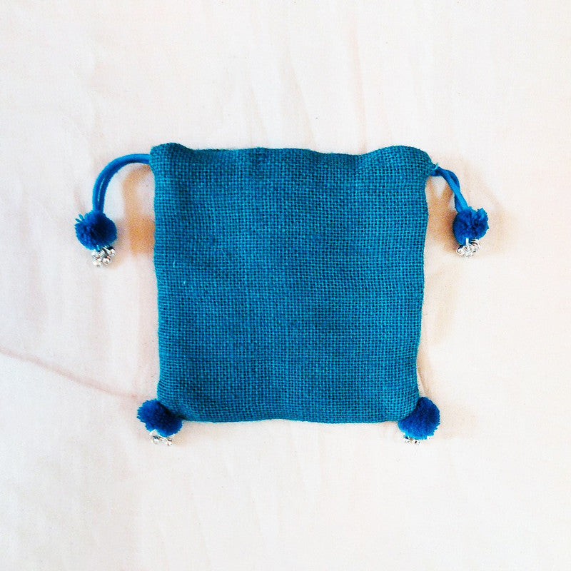 Cotton & Jute Mini Potli Bag | Blue