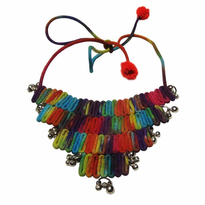 Handmade Tie-Dye Cotton Yarn Choker With Ghungroos