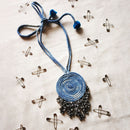 Cotton Round Neckpiece | Ghungroos | Tie Dye | Blue