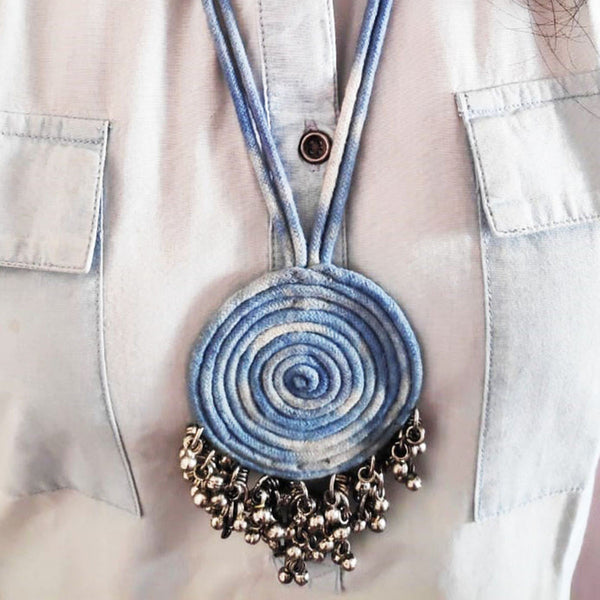 Cotton Round Neckpiece | Ghungroos | Tie Dye | Blue