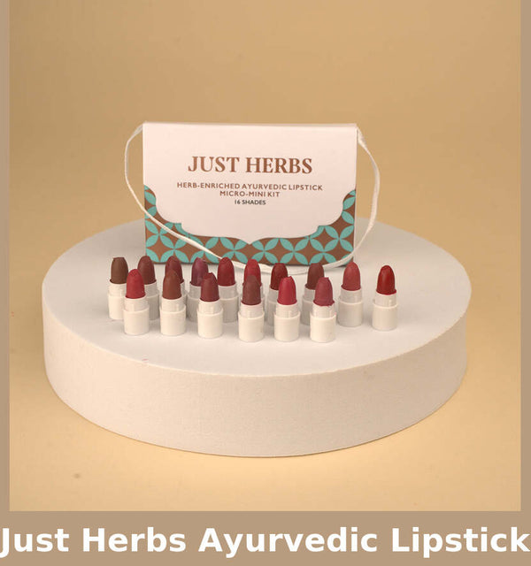 Just Herbs Ayurvedic Mini Lipstick | Shade Sample Kit | 16 Shades