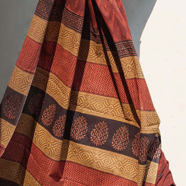 Bagru Printed Chanderi Maroon Saree