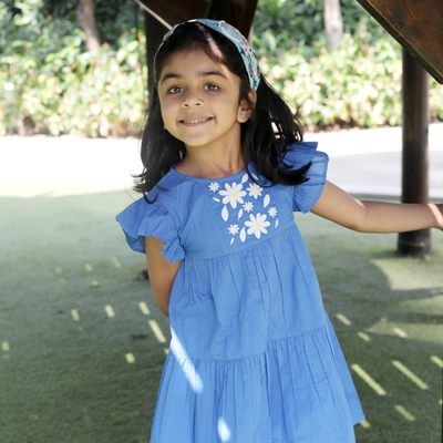 Organic Cotton Dress for Girls | Embroidered | Blue