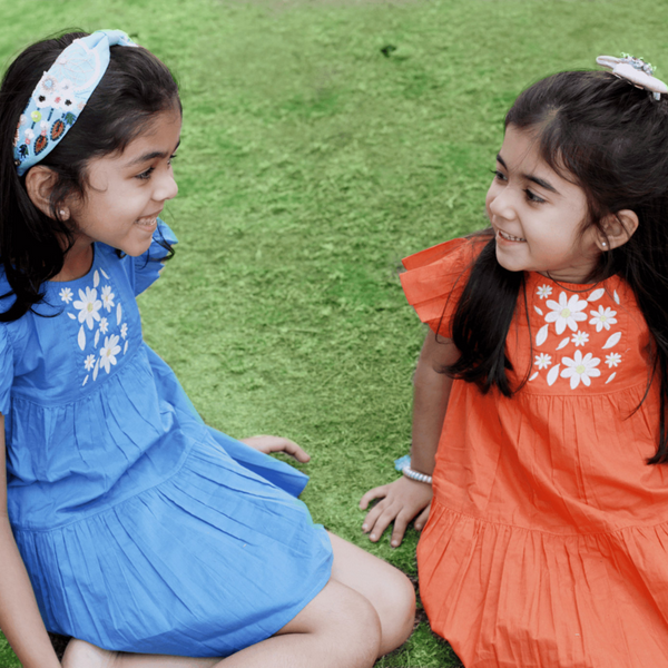 Organic Cotton Dress for Girls | Embroidered | Blue