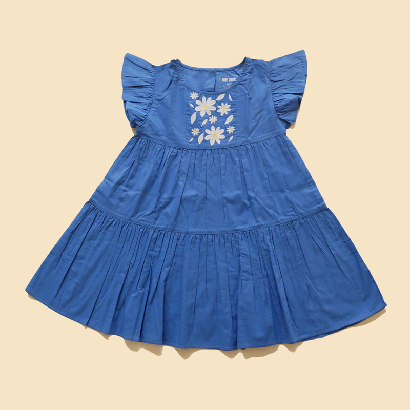 Organic Cotton Dress for Girls | Embroidered | Blue