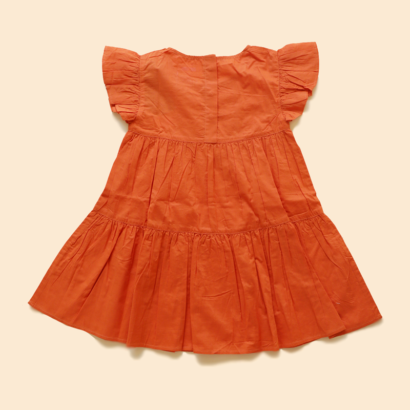 Organic Cotton Dress for Girls | Embroidered | Orange